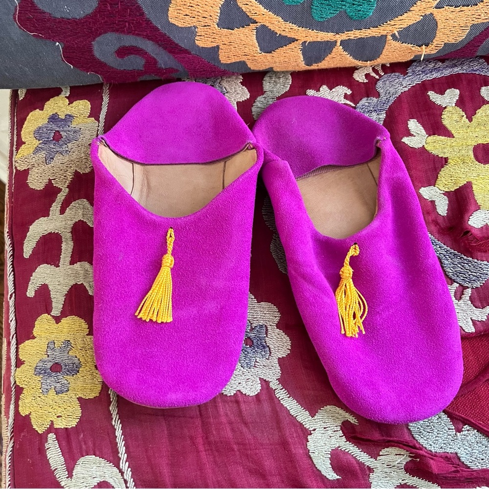 Authentic Moroccan suede slippers with. Marked 6, I'm a US 8. Never worn